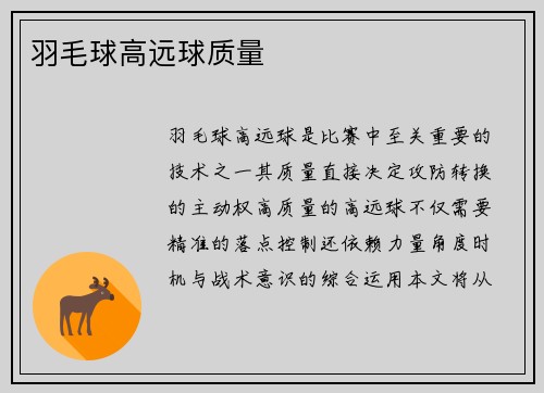 羽毛球高远球质量