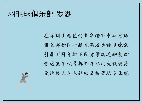 羽毛球俱乐部 罗湖